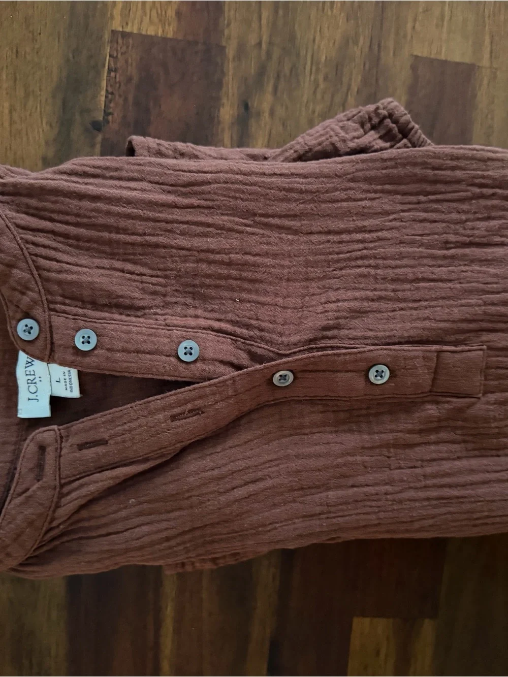 J.Crew Brown Cotton Gauze Puff Short Sleeve Henley Blouse Top Size L